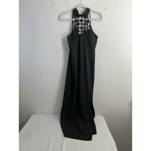 Womans Clifford & Wills Halter Formal Maxi Dress 10 Black Sequins Slit Lined